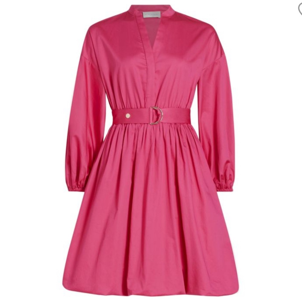 Elie Tahari Jane pink Sateen Mini Dress, long sleeves & bubble hem, NWT, size S